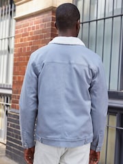 Blue Borg Collared Denim Trucker Jacket - Image 3 of 12