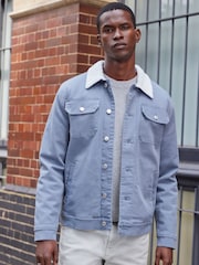Blue Borg Collared Denim Trucker Jacket - Image 4 of 12