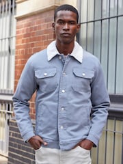 Blue Borg Collared Denim Trucker Jacket - Image 5 of 12