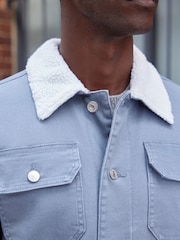 Blue Borg Collared Denim Trucker Jacket - Image 6 of 12