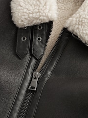 Black PU Faux Shearling Jacket - Image 11 of 13