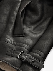 Black PU Faux Shearling Jacket - Image 12 of 13