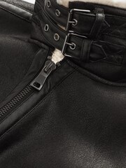 Black PU Faux Shearling Jacket - Image 13 of 13