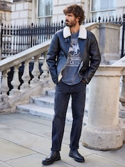 Black PU Faux Shearling Jacket - Image 2 of 13
