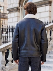 Black PU Faux Shearling Jacket - Image 3 of 13