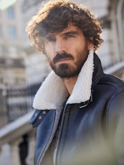 Black PU Faux Shearling Jacket - Image 4 of 13