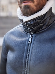 Black PU Faux Shearling Jacket - Image 5 of 13