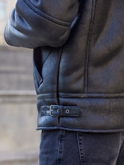 Black PU Faux Shearling Jacket - Image 6 of 13