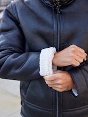 Black PU Faux Shearling Jacket - Image 7 of 13