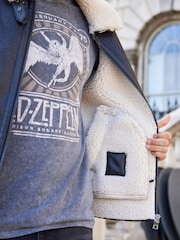 Black PU Faux Shearling Jacket - Image 8 of 13
