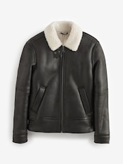 Black PU Faux Shearling Jacket - Image 9 of 13