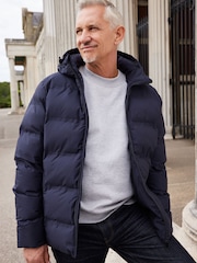 Navy Blue Hooded Shower Resistant Puffer Coat - Image 1 of 14