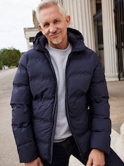 Navy Blue Hooded Shower Resistant Puffer Coat - Image 6 of 14