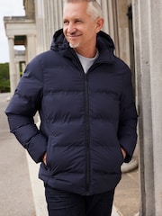 Navy Blue Hooded Shower Resistant Puffer Coat - Image 7 of 14