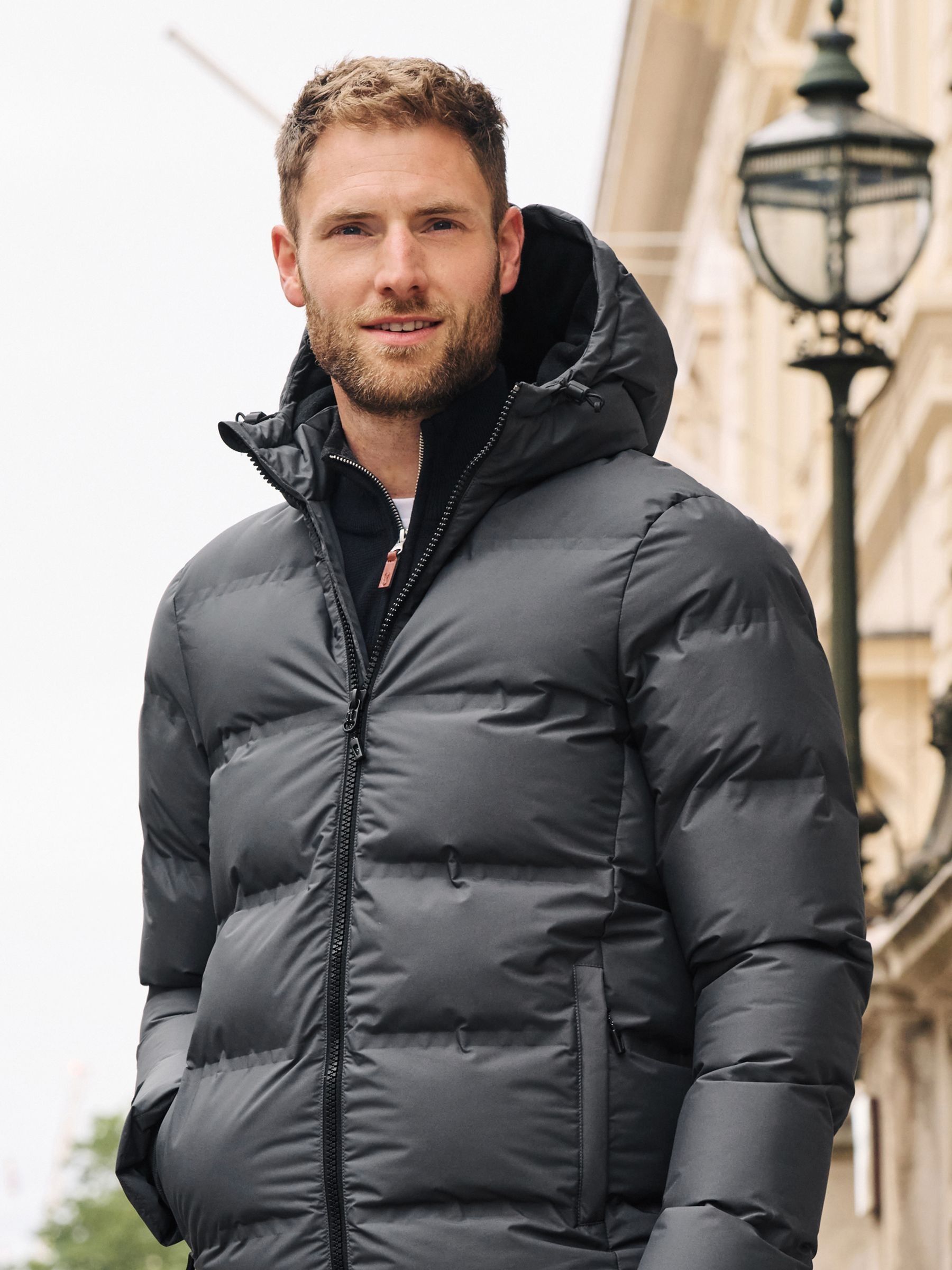 Grey padded coat with hood deals