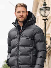 Slate Grey Hooded Shower Resistant Puffer Coat - Image 1 of 14