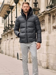 Slate Grey Hooded Shower Resistant Puffer Coat - Image 4 of 14