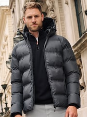 Slate Grey Hooded Shower Resistant Puffer Coat - Image 6 of 14