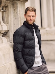 Black Non Hooded Shower Resistant Puffer Coat - Image 6 of 15