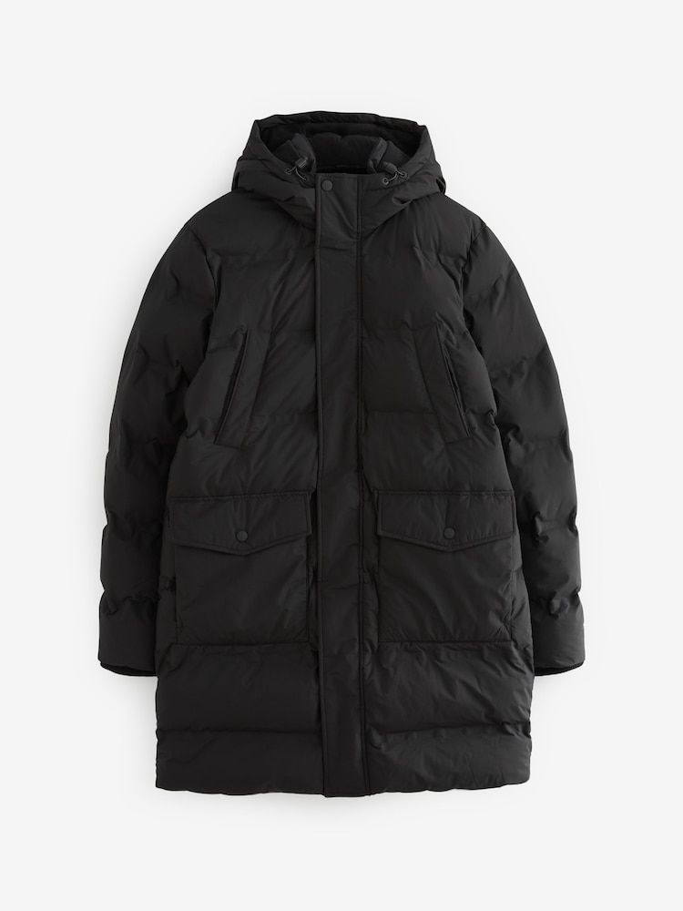 Black Long Shower Resistant Puffer Coat - Image 1 of 1