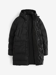 Black Long Shower Resistant Puffer Coat - Image 2 of 7