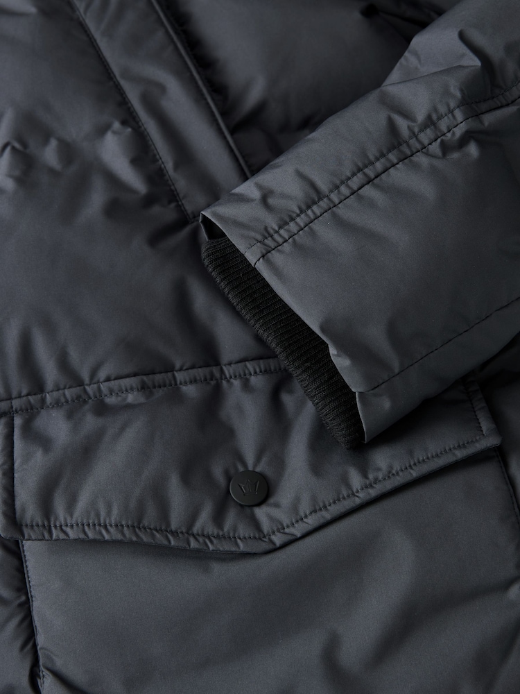 Slate Grey Long Shower Resistant Puffer Coat - Image 11 of 13