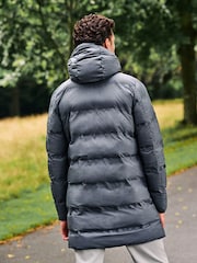 Slate Grey Long Shower Resistant Puffer Coat - Image 2 of 13