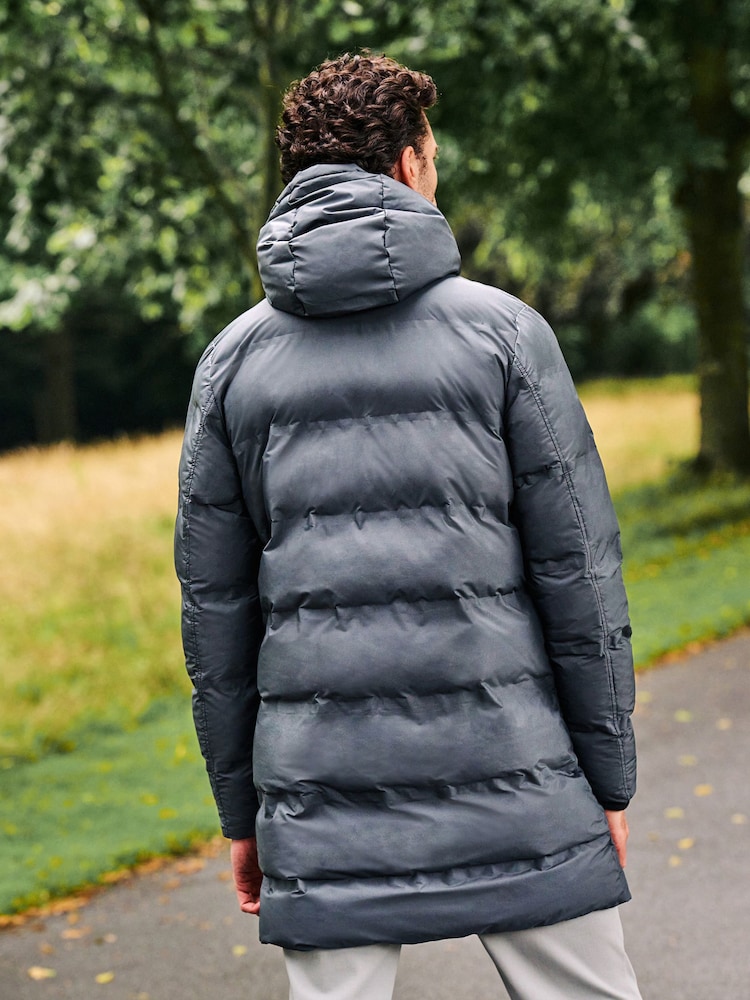 Slate Grey Long Shower Resistant Puffer Coat - Image 2 of 13
