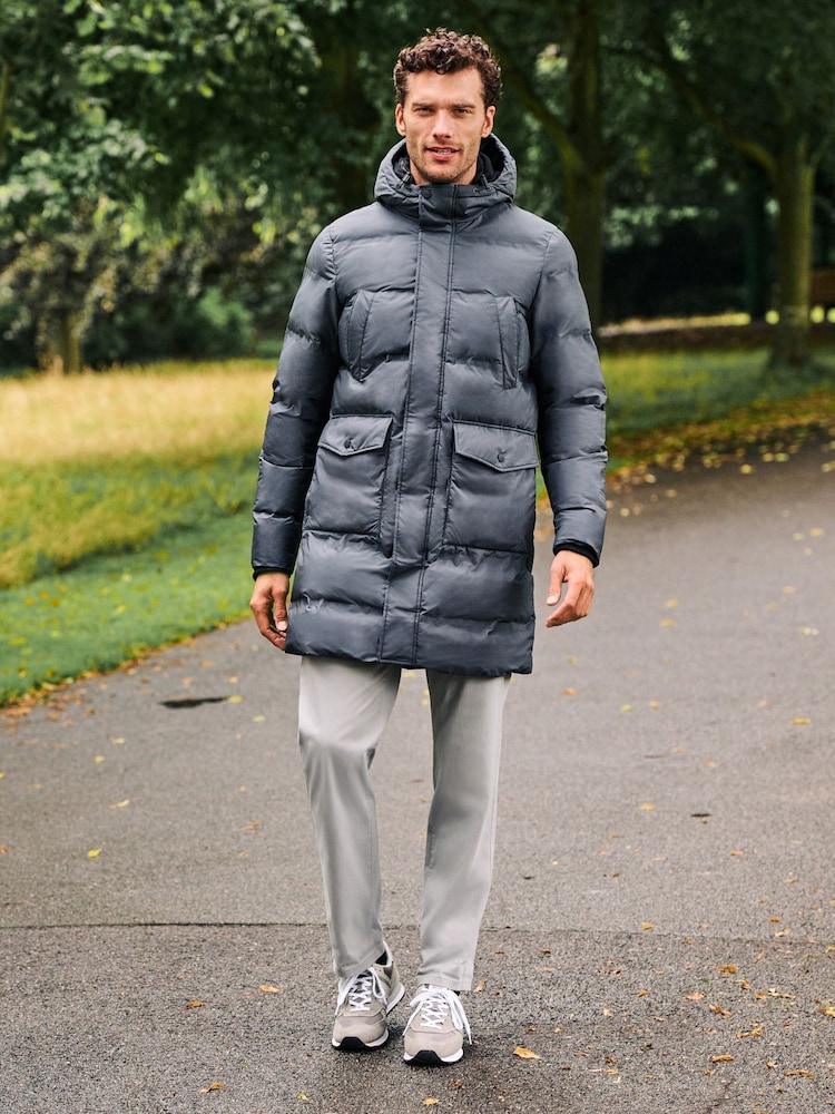 Slate Grey Long Shower Resistant Puffer Coat - Image 4 of 13