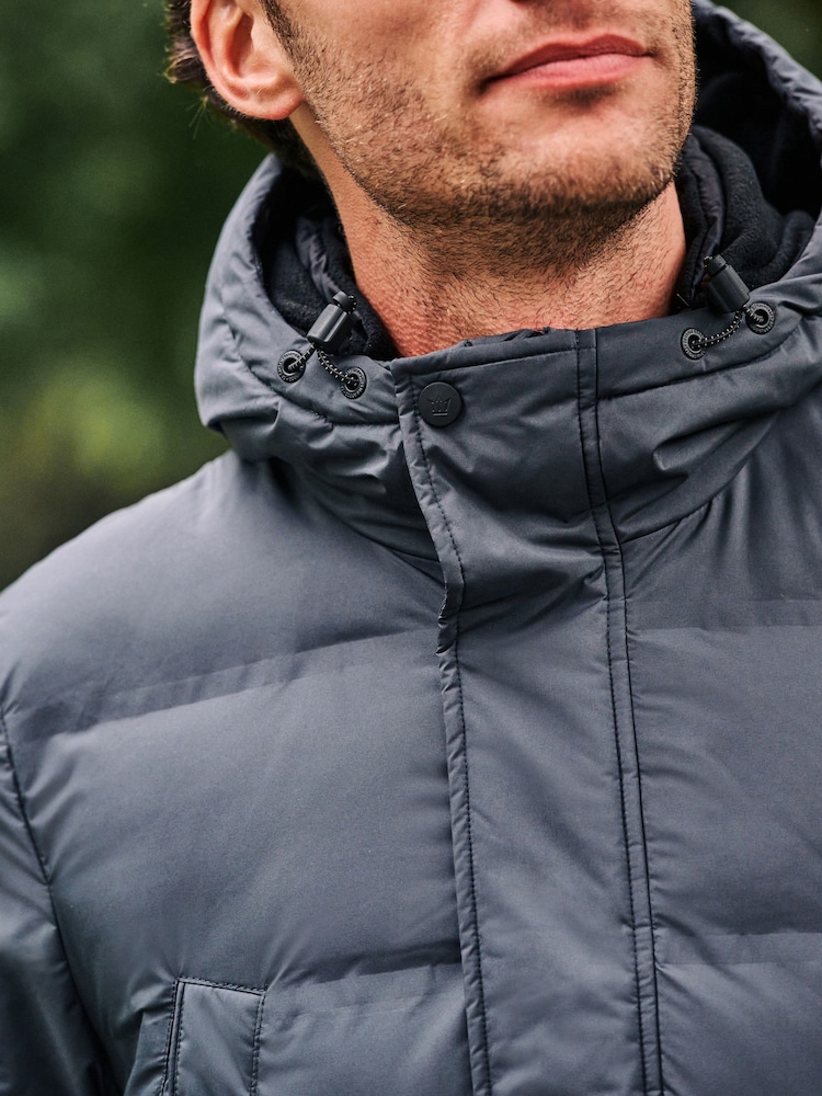 Slate Grey Long Shower Resistant Puffer Coat - Image 5 of 13