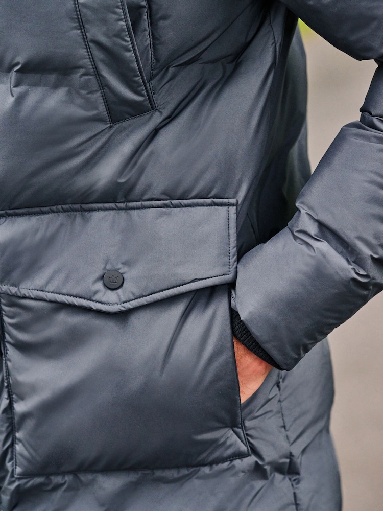 Slate Grey Long Shower Resistant Puffer Coat - Image 7 of 13