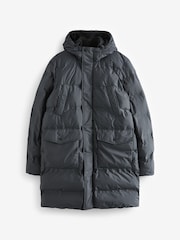Slate Grey Long Shower Resistant Puffer Coat - Image 8 of 13