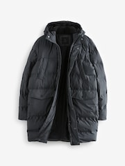 Slate Grey Long Shower Resistant Puffer Coat - Image 9 of 13