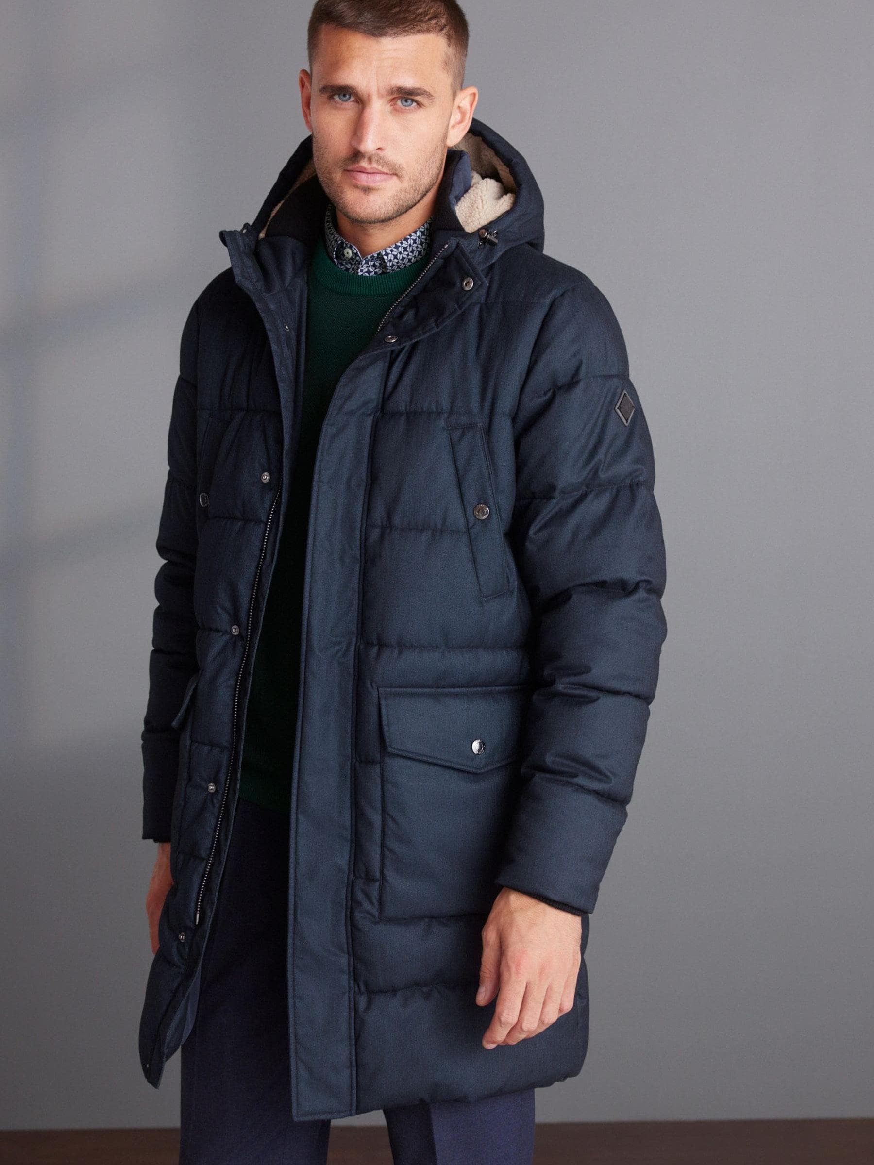 Navy longline puffer jacket on sale