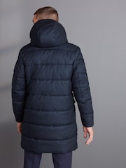 Navy Blue Textured Longline Puffer Coat - Image 3 of 9
