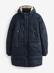 Navy Blue Textured Longline Puffer Coat - Image 5 of 9