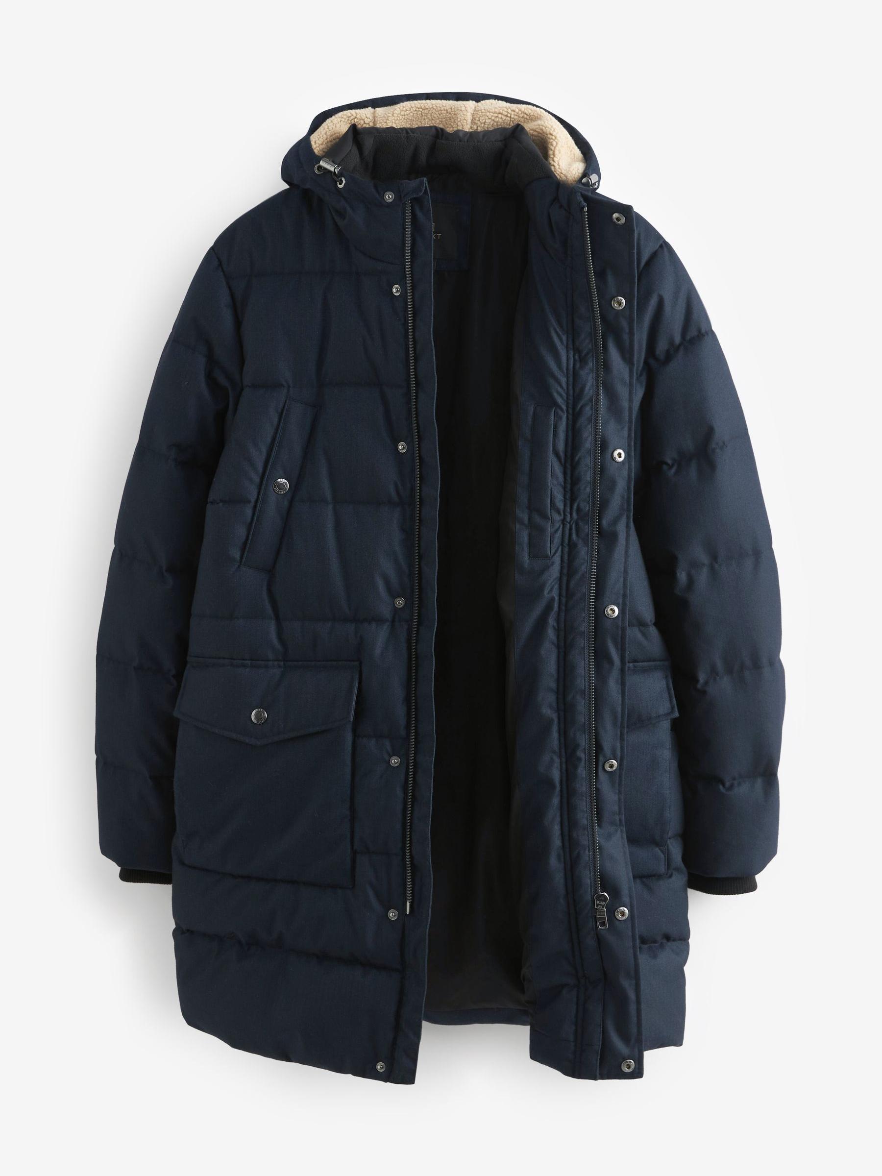 Buy Navy Blue Textured Longline Puffer Coat from Next Luxembourg