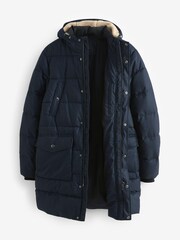 Navy Blue Textured Longline Puffer Coat - Image 6 of 9