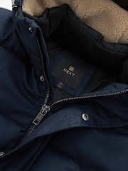 Navy Blue Textured Longline Puffer Coat - Image 7 of 9