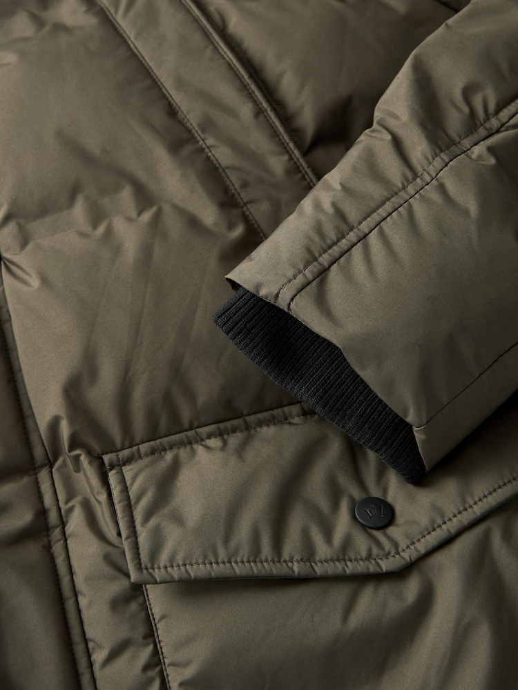 Khaki Green Long Shower Resistant Puffer Coat - Image 10 of 12