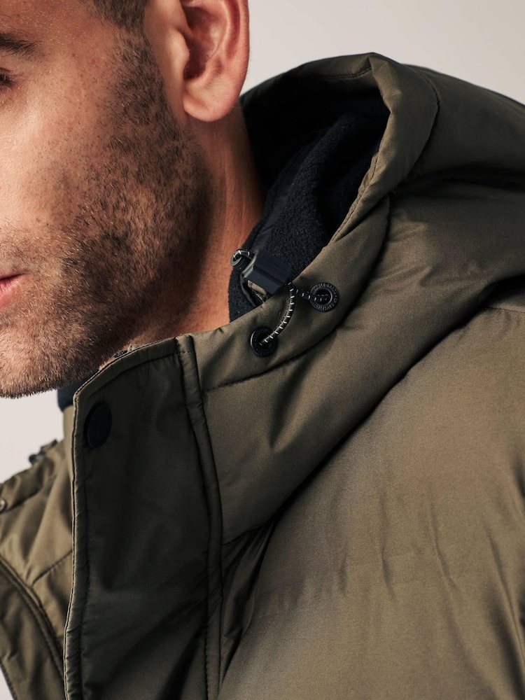 Khaki Green Long Shower Resistant Puffer Coat - Image 4 of 12