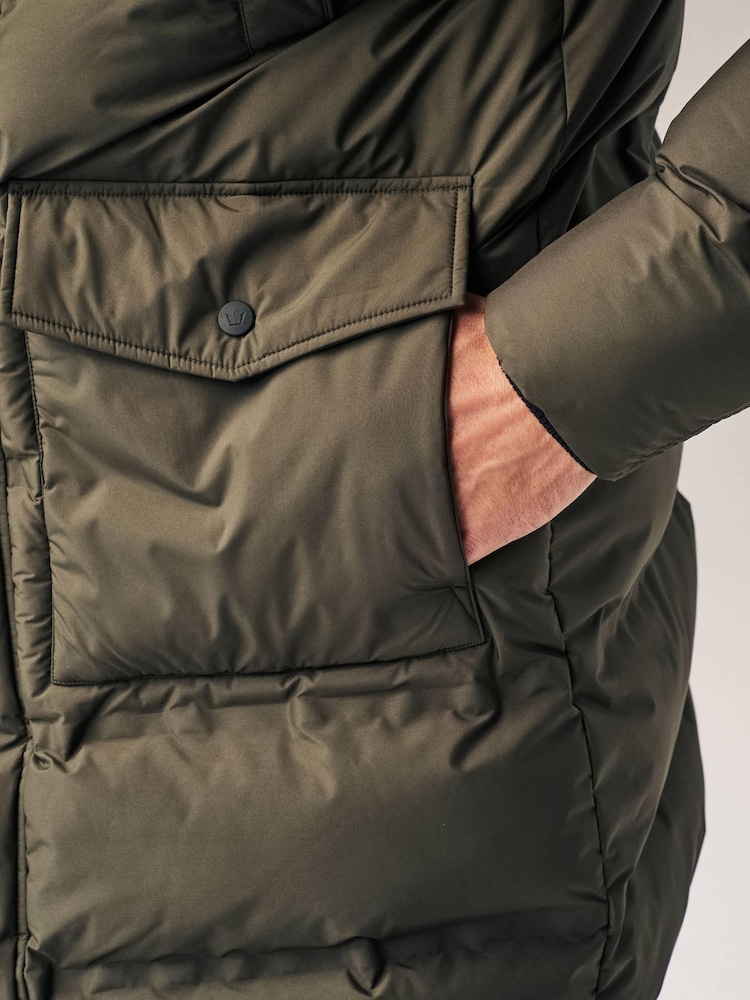 Khaki Green Long Shower Resistant Puffer Coat - Image 5 of 12