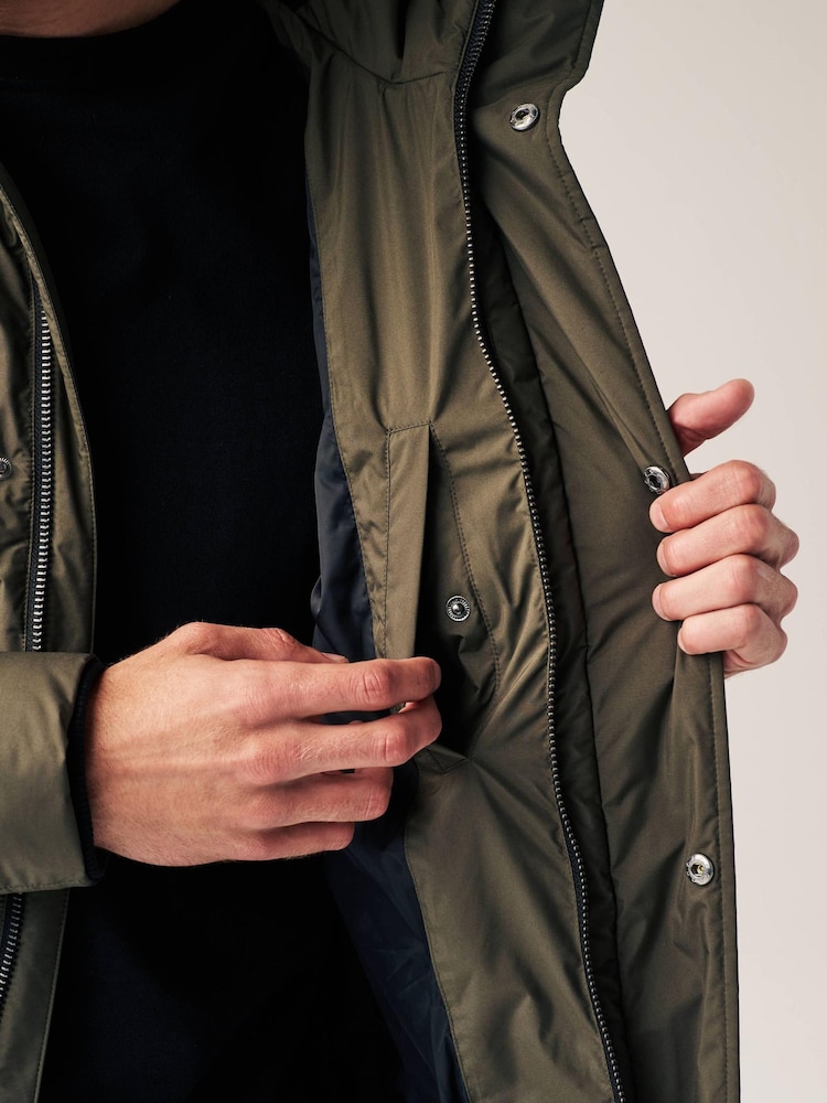 Khaki Green Long Shower Resistant Puffer Coat - Image 6 of 12