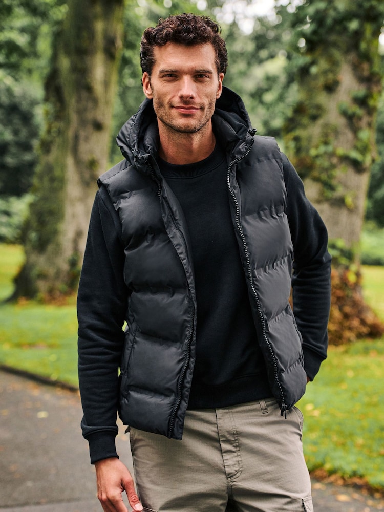 Black Shower Resistant Padded Hooded Gilet - Image 1 of 11