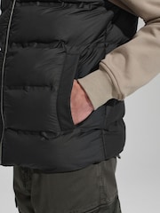 Black/Brown Jersey Sleeve Puffer Jacket - Image 6 of 11