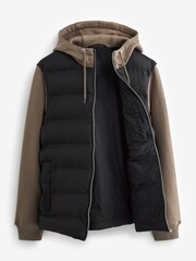 Black/Brown Jersey Sleeve Puffer Jacket - Image 8 of 11