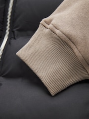 Black/Brown Jersey Sleeve Puffer Jacket - Image 9 of 11