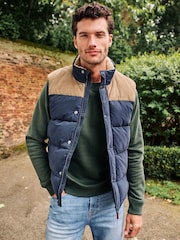 Navy Blue Borg Collared Corduroy Panel Gilet - Image 1 of 9