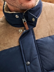 Navy Blue Borg Collared Corduroy Panel Gilet - Image 5 of 9