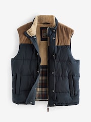 Navy Blue Borg Collared Corduroy Panel Gilet - Image 7 of 9